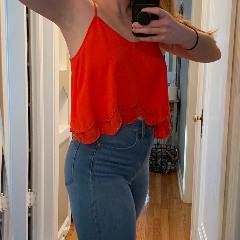 Boutique cropped red tank with beading details